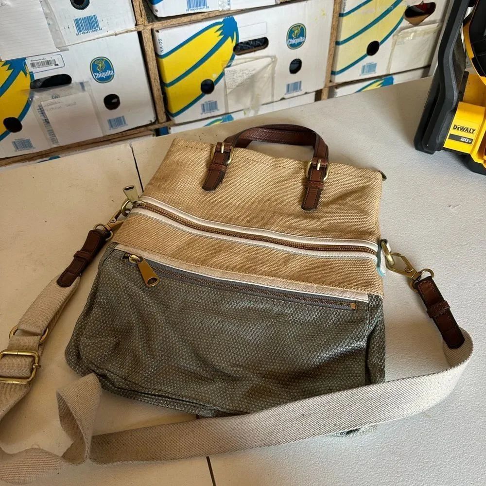 Fossil Stylish Tan and Gray Purse/ Laptop  Bag